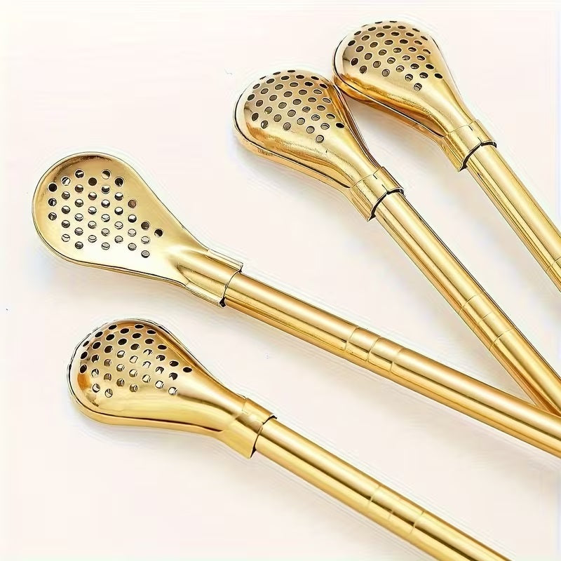 7 Piece Set - Reusable Stainless Steel Drinking Straws with Filter Spoon