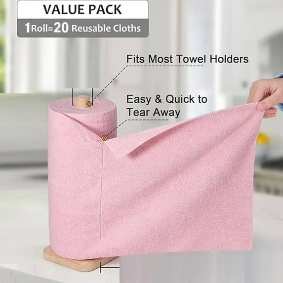 Reusable Microfiber Cloth Roll – 1 Roll Includes 20 Pcs | Multi-Color