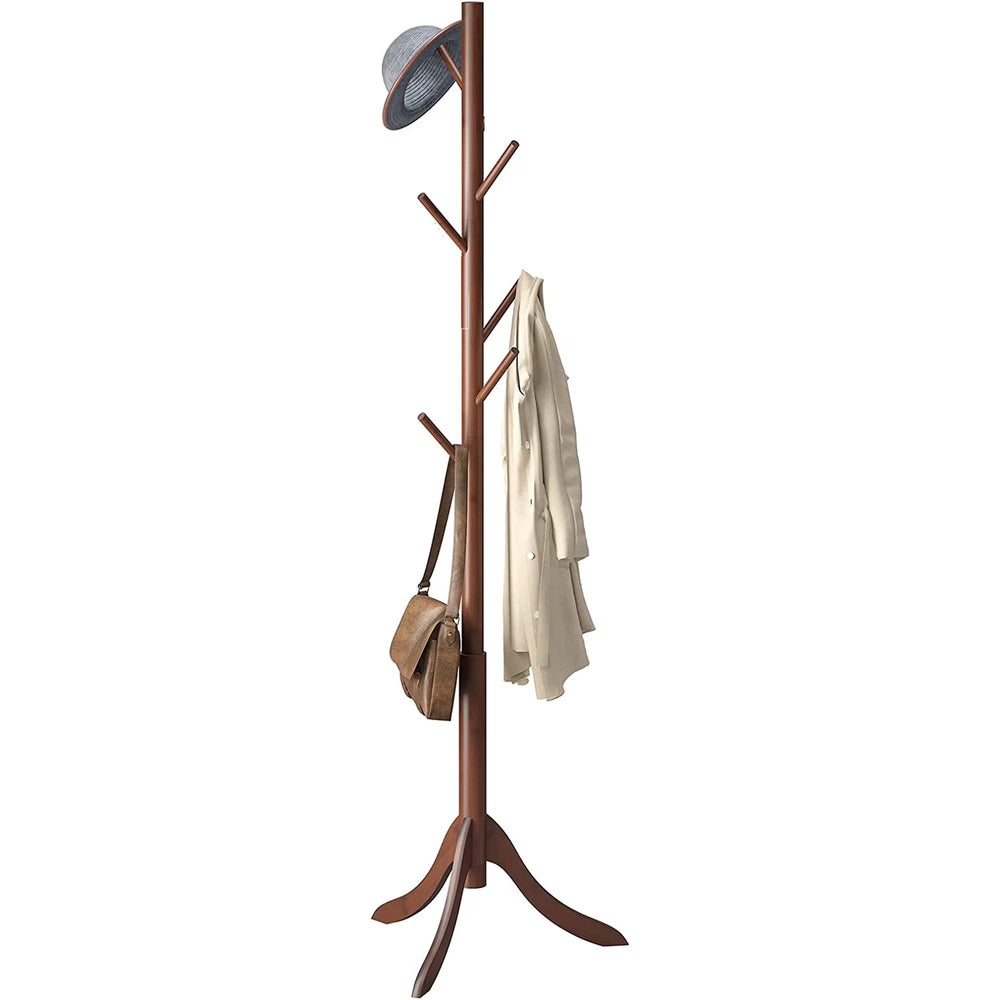 Free Standing Wooden Coat Tree with 6 Hooks – Coat Rack Stand for Coats, Hats, Bags & Purses