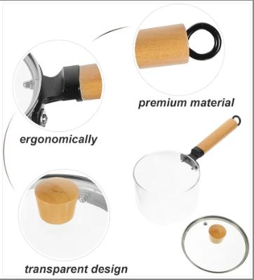 Glass Pot With Long Wooden Handle & Glass Lid
