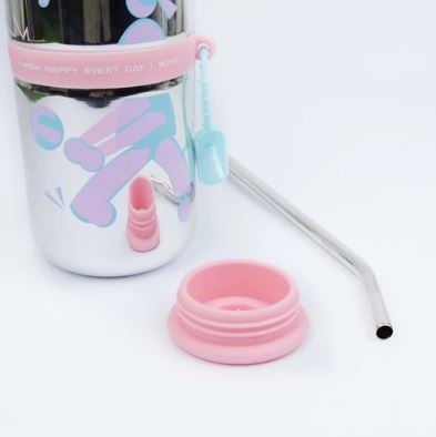 Random Color Water Bottle with Stainless Steel Straw and Silicone Lid