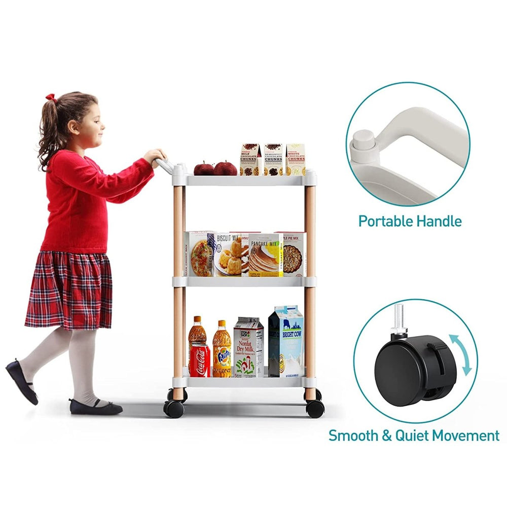 Multipurposed 3/4 Tier Rolling Cart with Wheels, Serving Cart with Handle Bar, Heavy Duty Shelving Unit Utility Storage Shelves Trolley, Storage Cart