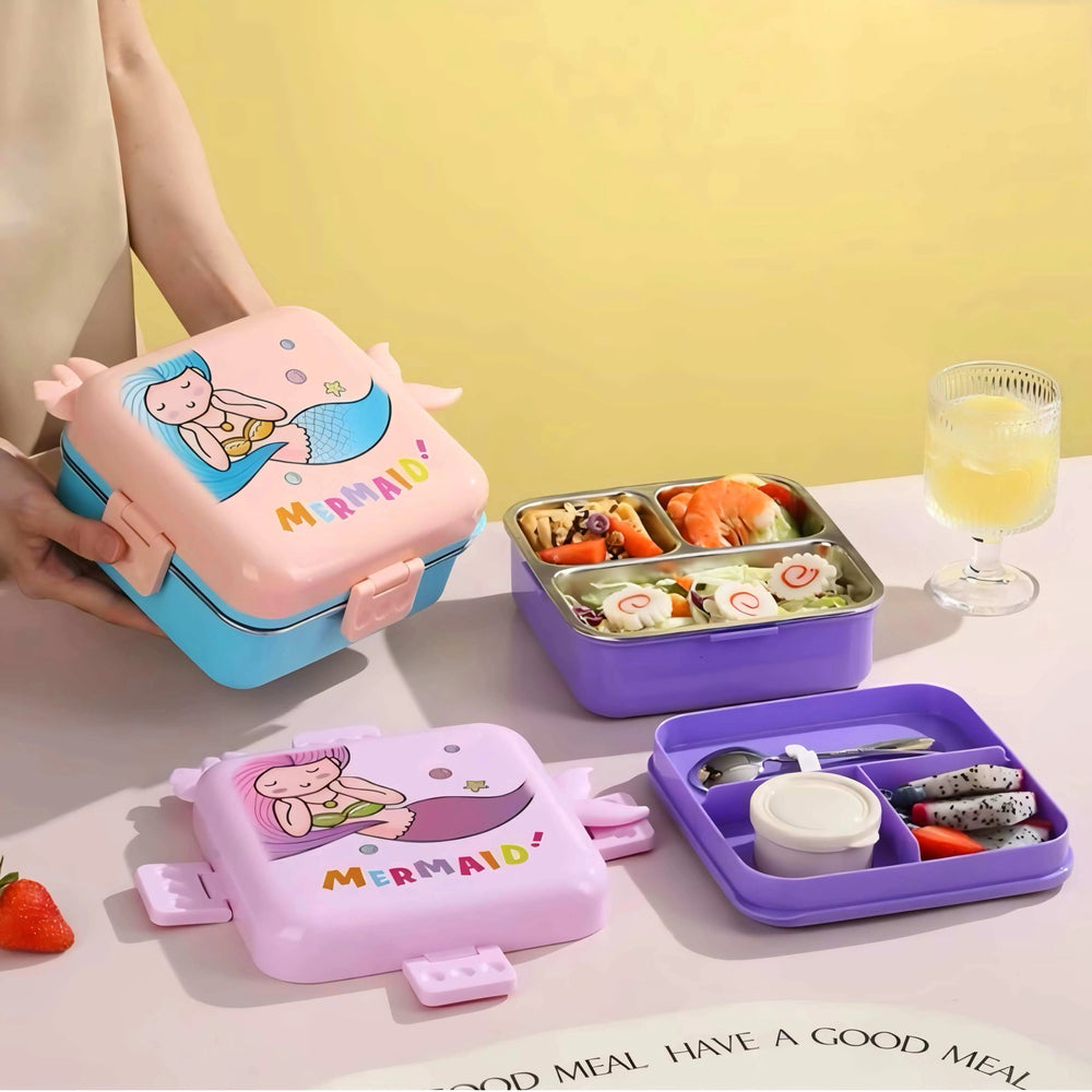 Mermaid Themed 3 Compartment Stainless Steel Bento Box