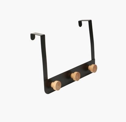 Removable 3 Bamboo Hooks Metal Over the Door Nail-Free Door Hook Hanger Storage Organizer Over the Door Hanger
