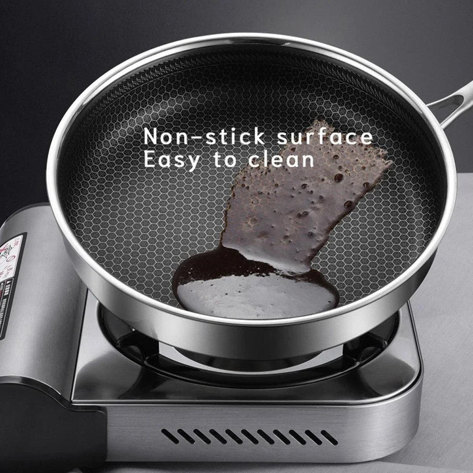 Stainless Steel Laser Coated Honeycomb Frying Pan with Glass Lid
