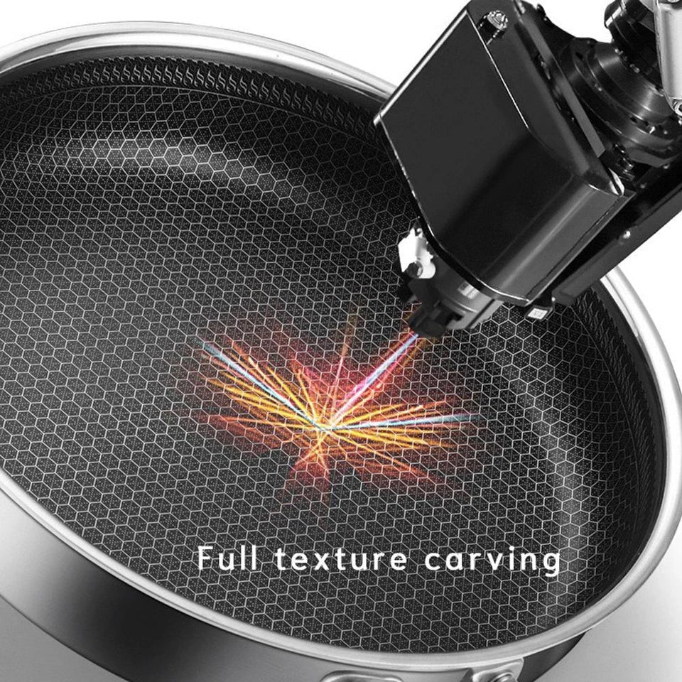 Stainless Steel Laser Coated Honeycomb Frying Pan with Glass Lid