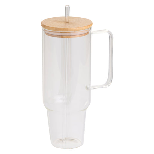 900ml Glass Tumbler with Bamboo Lid & Straw