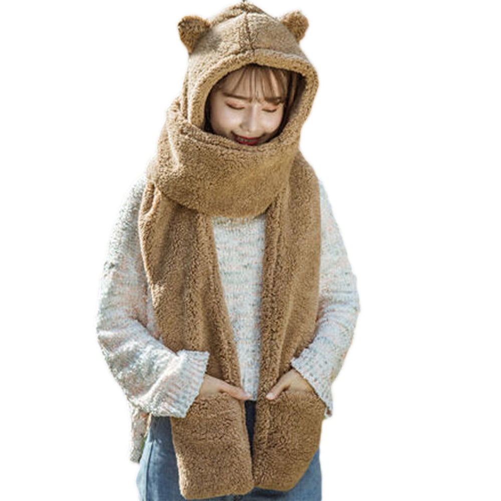 Winter Faux Fur Plush BearHood Scarf Hat & Gloves Set – Warm Winter Accessories Pakistan