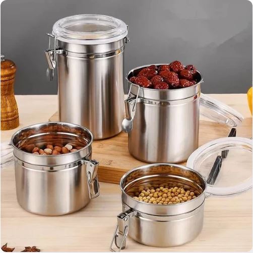 Set of 4 - Stainless Steel Canister Jars
