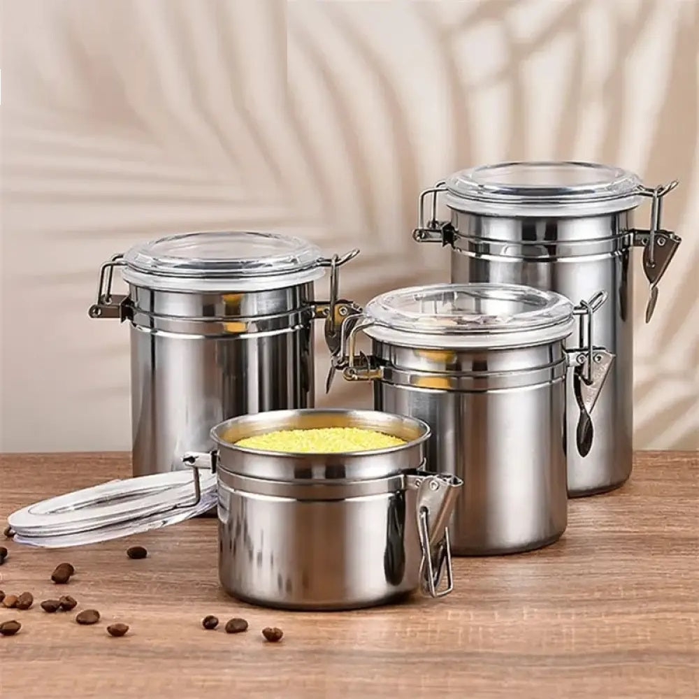 Set of 4 - Stainless Steel Canister Jars