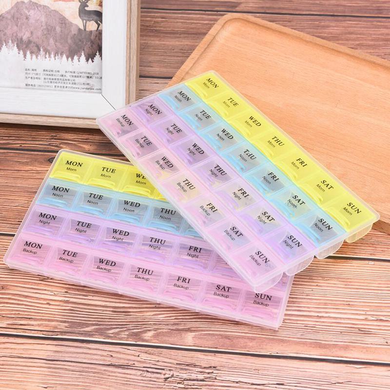 Weekly 7 Days Portable Pill Tablet Medicine Storage Organizer Box Manager, 28 Grids Morning, Noon & Night Weekly Planner For Medicine, Pill Box, 28 Slot 7 Days Weekly Tablet Pill Medicine Box