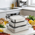 Set of 3 – Japanese Style Shallow Stainless Steel Refrigerator Storage Boxes