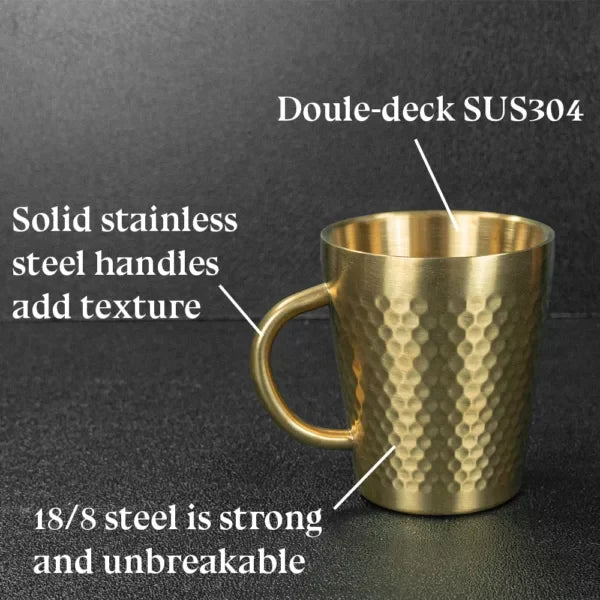 Stainless Steel Hammered Texture Glass with Handle – Double Wall Insulated Coffee Cup