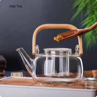 Glass Tea Kettle with Glass Filter & Wooden Handle