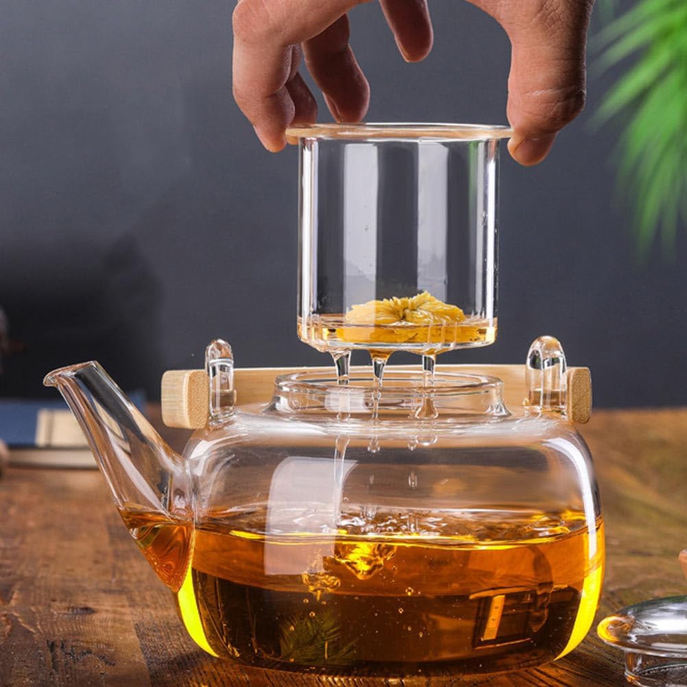 Glass Tea Kettle with Glass Filter & Wooden Handle