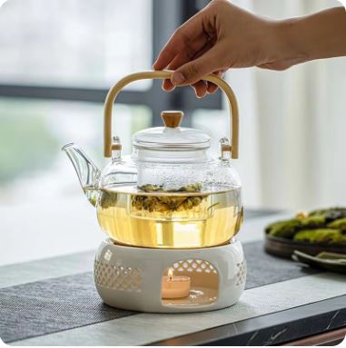 Glass Tea Kettle with Glass Filter & Wooden Handle