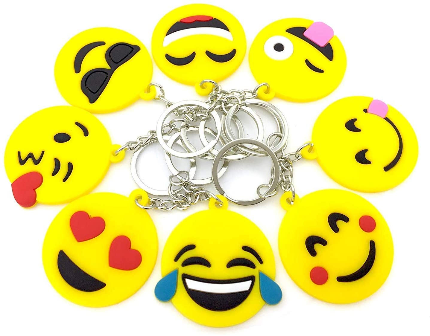 Pack of 3 - Assorted Shapes Round Plastic Materials Emoji's Keychain