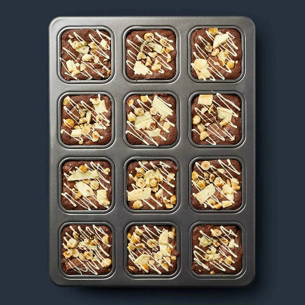 12-Cavity Mini Brownie Bar Baking Pan – Non-Stick, Easy Cleanup