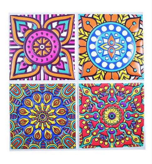 Pack of 4 - 3D Embossed Assorted Truck Art Themed Tiles Sticker (Each Sticker Size: 6x6 Inches)
