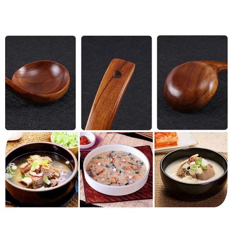 Long Handle Big Soup Spoon, Large Round Long Handle Non-stick Hot pot spoon Acacia Wooden Natural Porridge Soup Ladle Acacia Wood Spoon Ladle Scoop Rice Soup Spoon