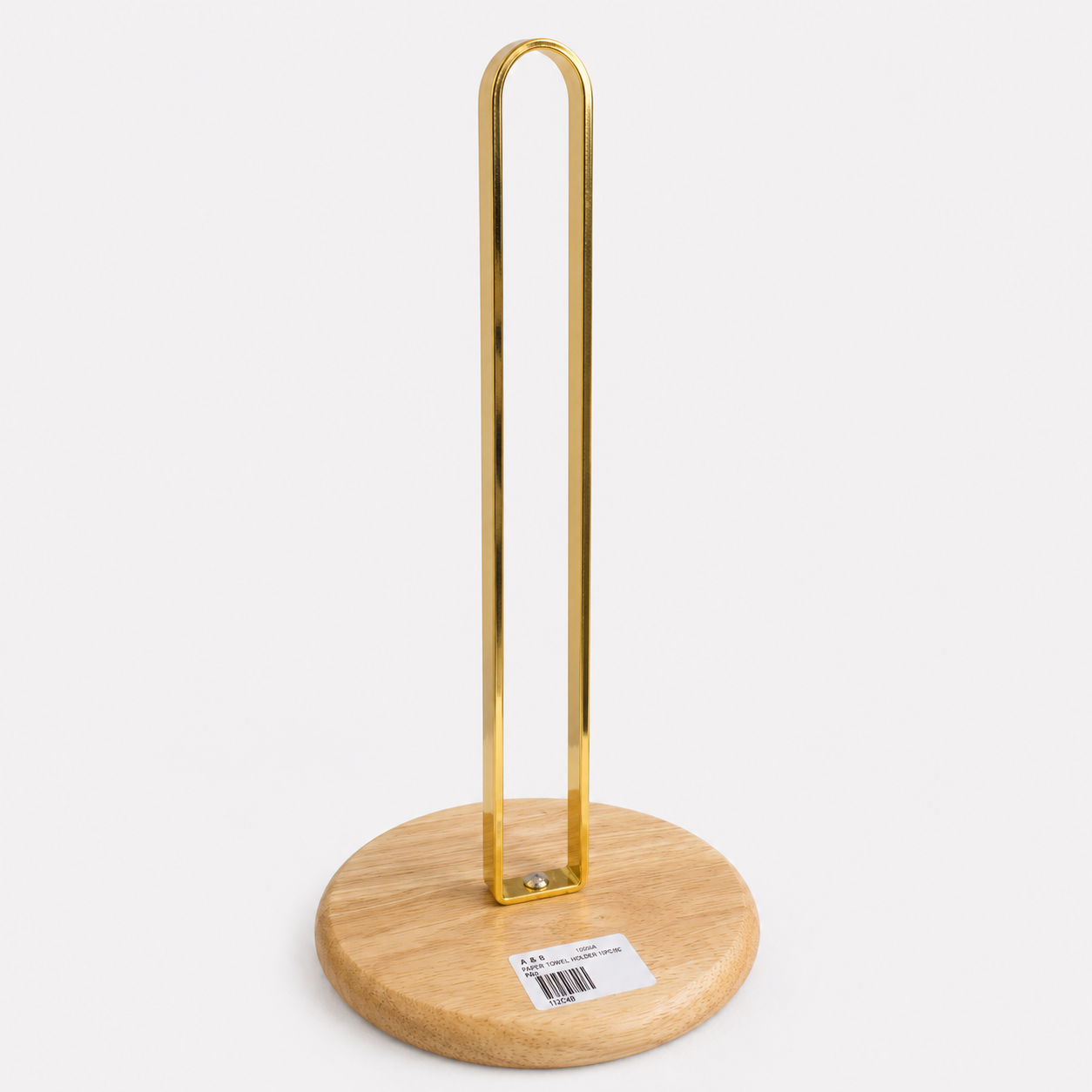 Premium Paper Towel Holder with Wooden Base | Gold & Black