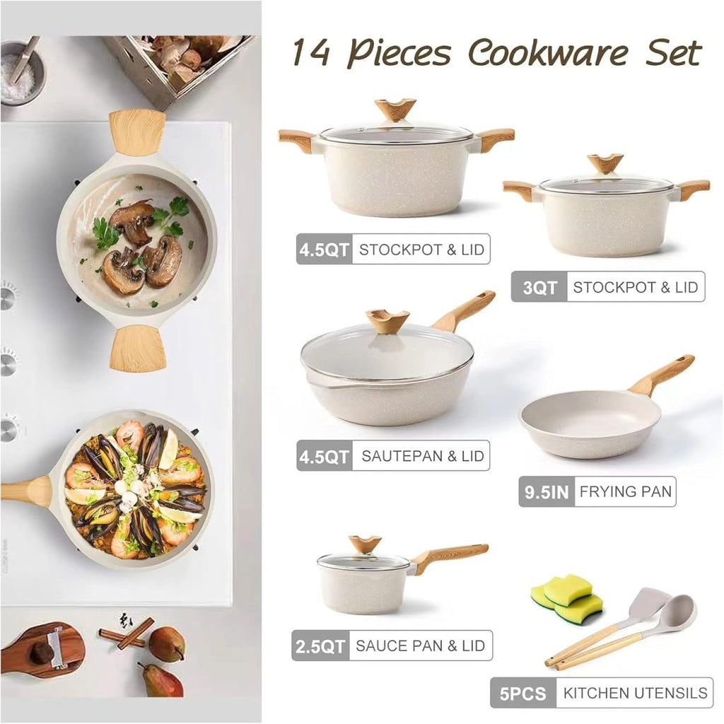 14-Piece Nonstick Coating Pots and Pans Set with Lids