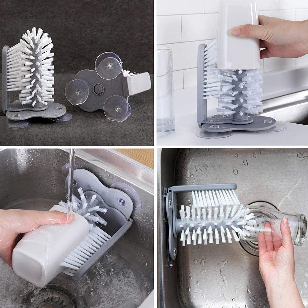 Wall Lazy Glass Washer Double Sided Bristle Brush Bottle Cleaning With Suction Cups - 17.5 x 14 cm