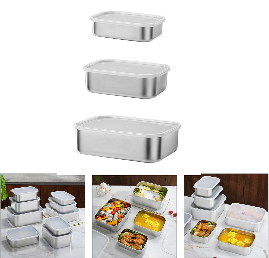 Set of 3 – Japanese Style Shallow Stainless Steel Refrigerator Storage Boxes