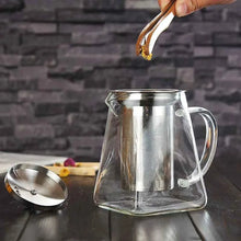 Square Glass Teapot with Heat-Resistant Stainless Steel Infuser Chai Kettle