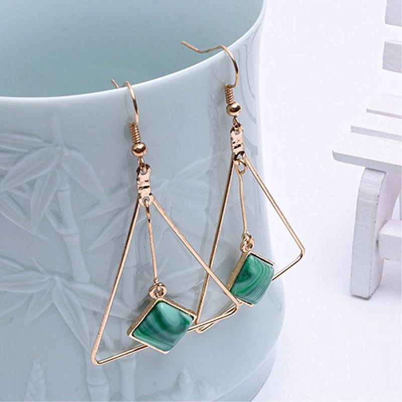 Zinc Alloy Green Hanging Stone Earrings