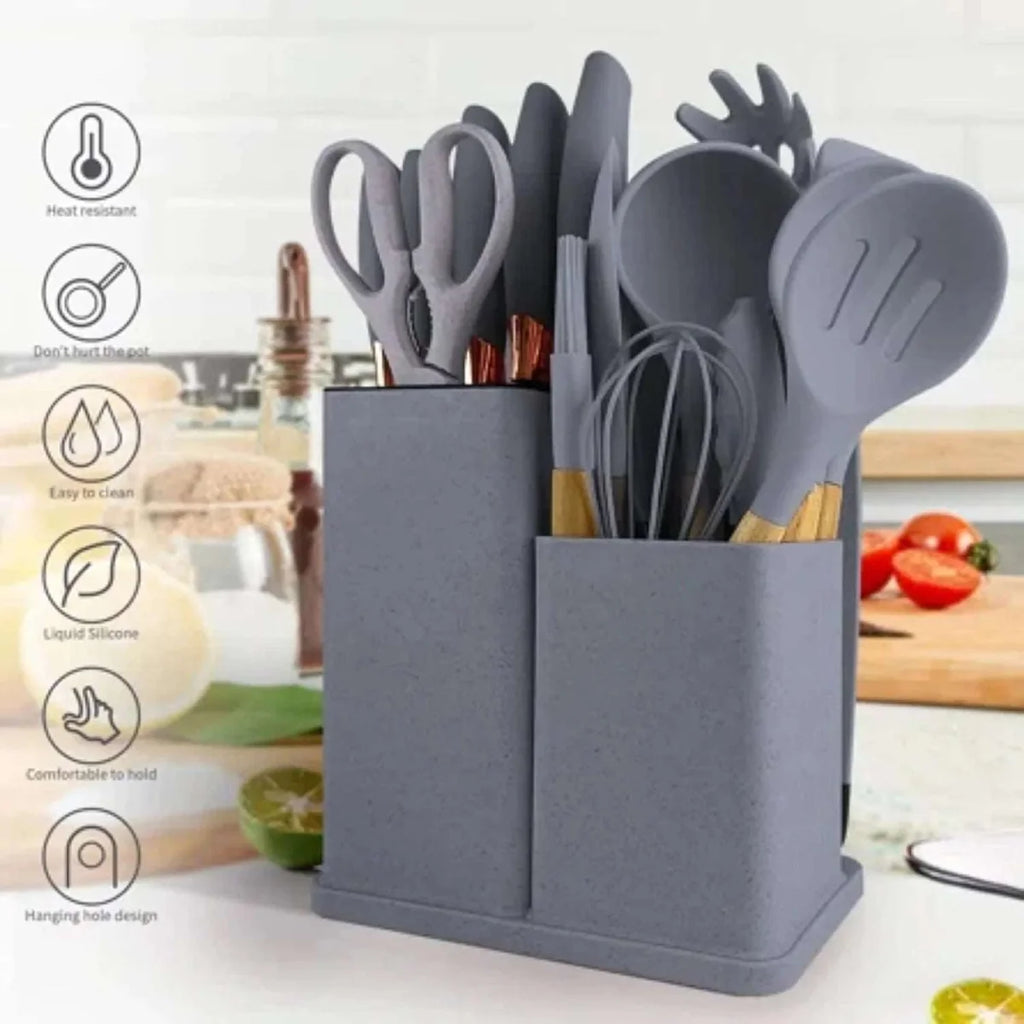 19 Pieces Silicone Kitchen Spoons with Knives Set