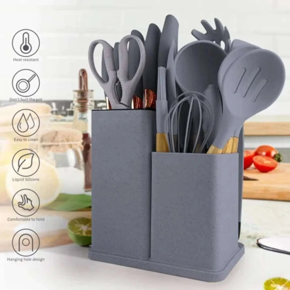 19 Pieces Silicone Kitchen Spoons with Knives Set