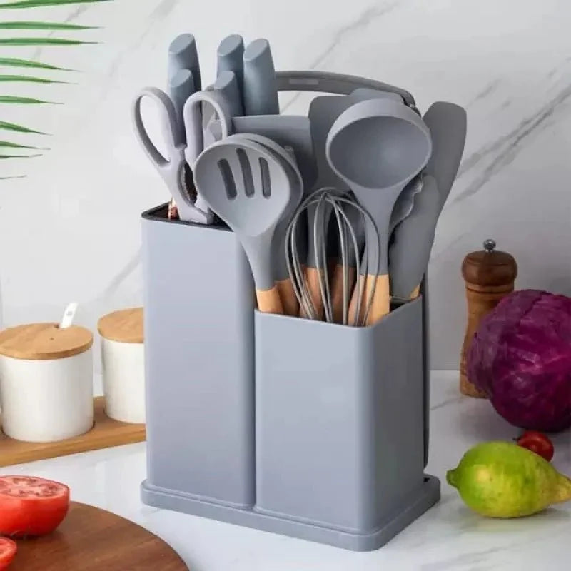 19 Pieces Silicone Kitchen Spoons with Knives Set