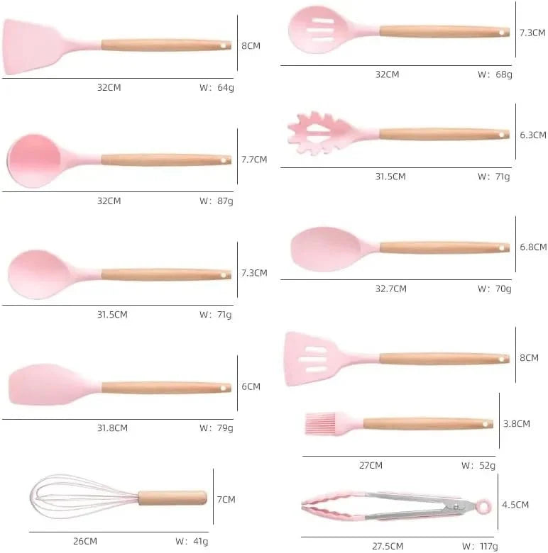 19 Pieces Silicone Kitchen Spoons with Knives Set