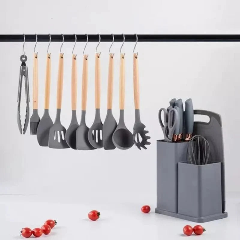 19 Pieces Silicone Kitchen Spoons with Knives Set