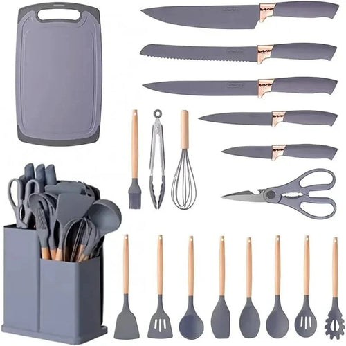 19 Pieces Silicone Kitchen Spoons with Knives Set