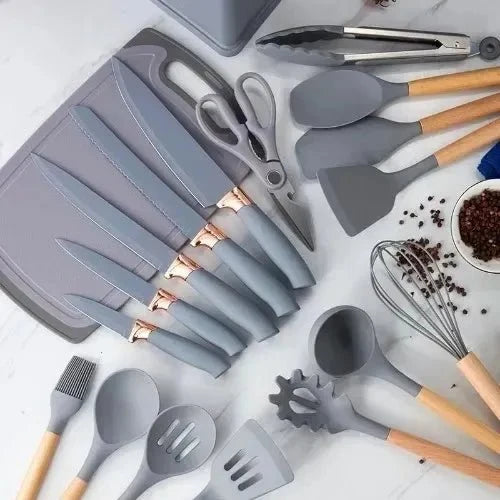 19 Pieces Silicone Kitchen Spoons with Knives Set