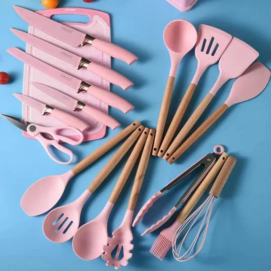 19 Pieces Silicone Kitchen Spoons with Knives Set