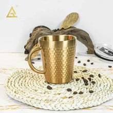 Stainless Steel Hammered Texture Glass with Handle – Double Wall Insulated Coffee Cup
