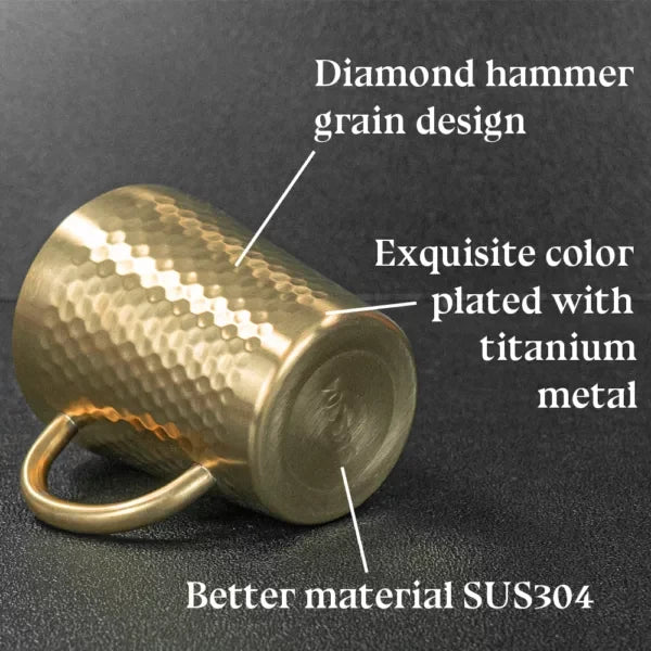Stainless Steel Hammered Texture Glass with Handle – Double Wall Insulated Coffee Cup