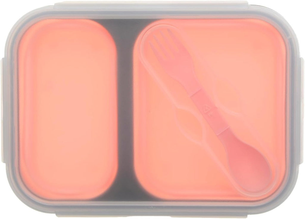 2 Compartments Foldable Silicon Bento Box With Fork