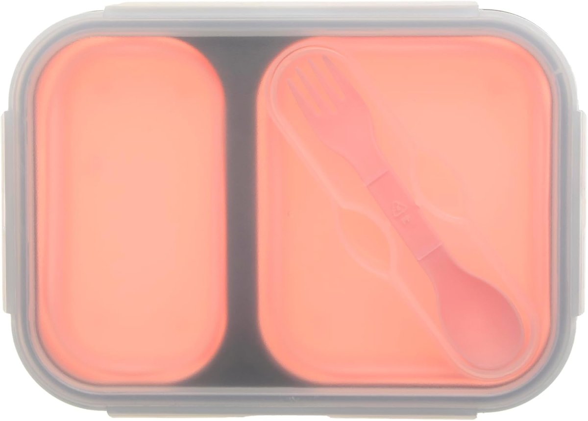 2 Compartments Foldable Silicon Bento Box With Fork