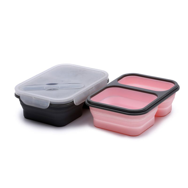 2 Compartments Foldable Silicon Bento Box With Fork