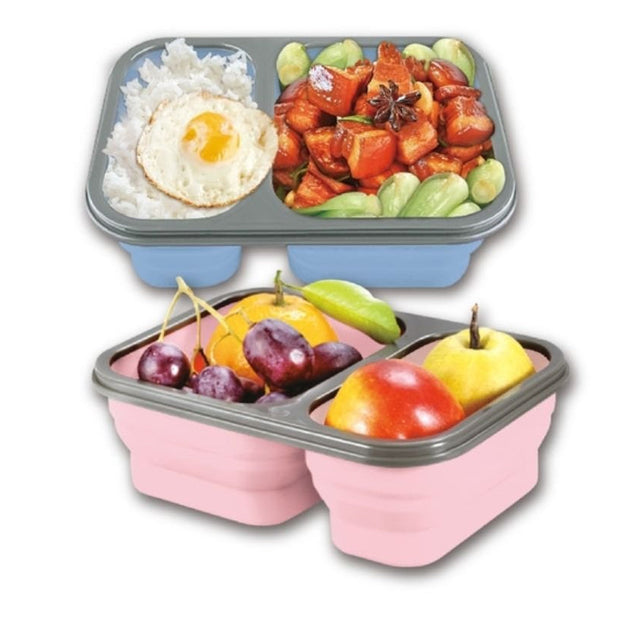 2 Compartments Foldable Silicon Bento Box With Fork