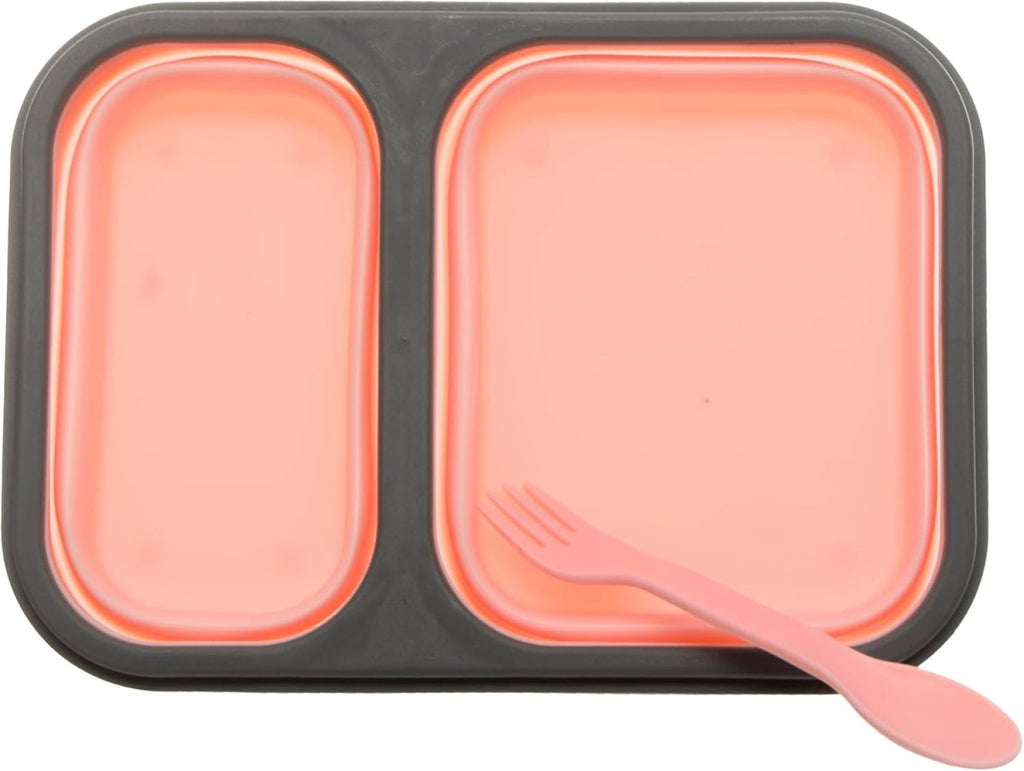 2 Compartments Foldable Silicon Bento Box With Fork