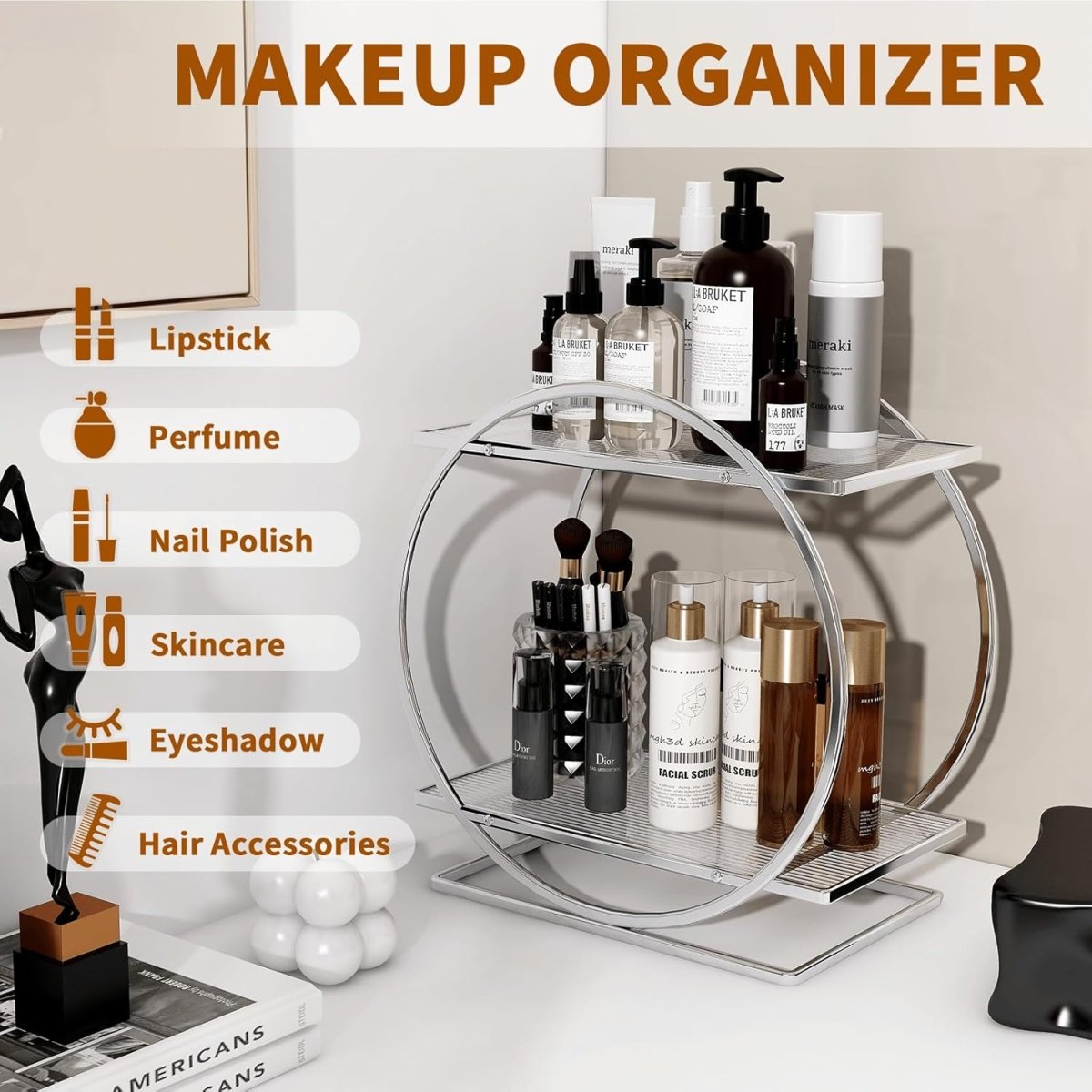 2 Tier Bathroom Countertop Makeup Organizer