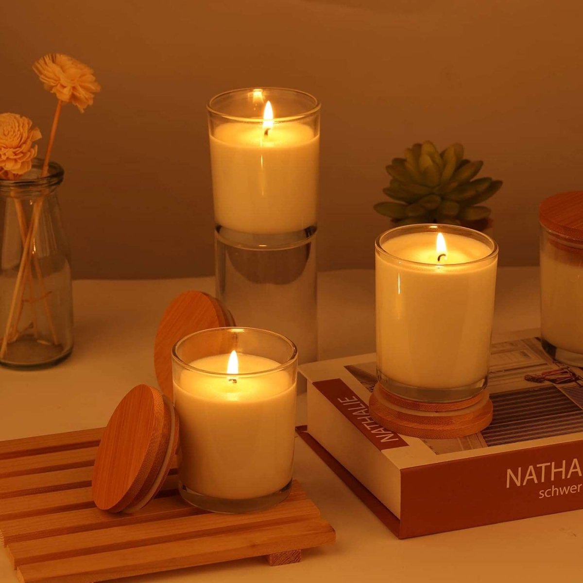 200ml Multi-purpose Durable Airtight Premium Glass Candle Storage Jars with Wooden Lid