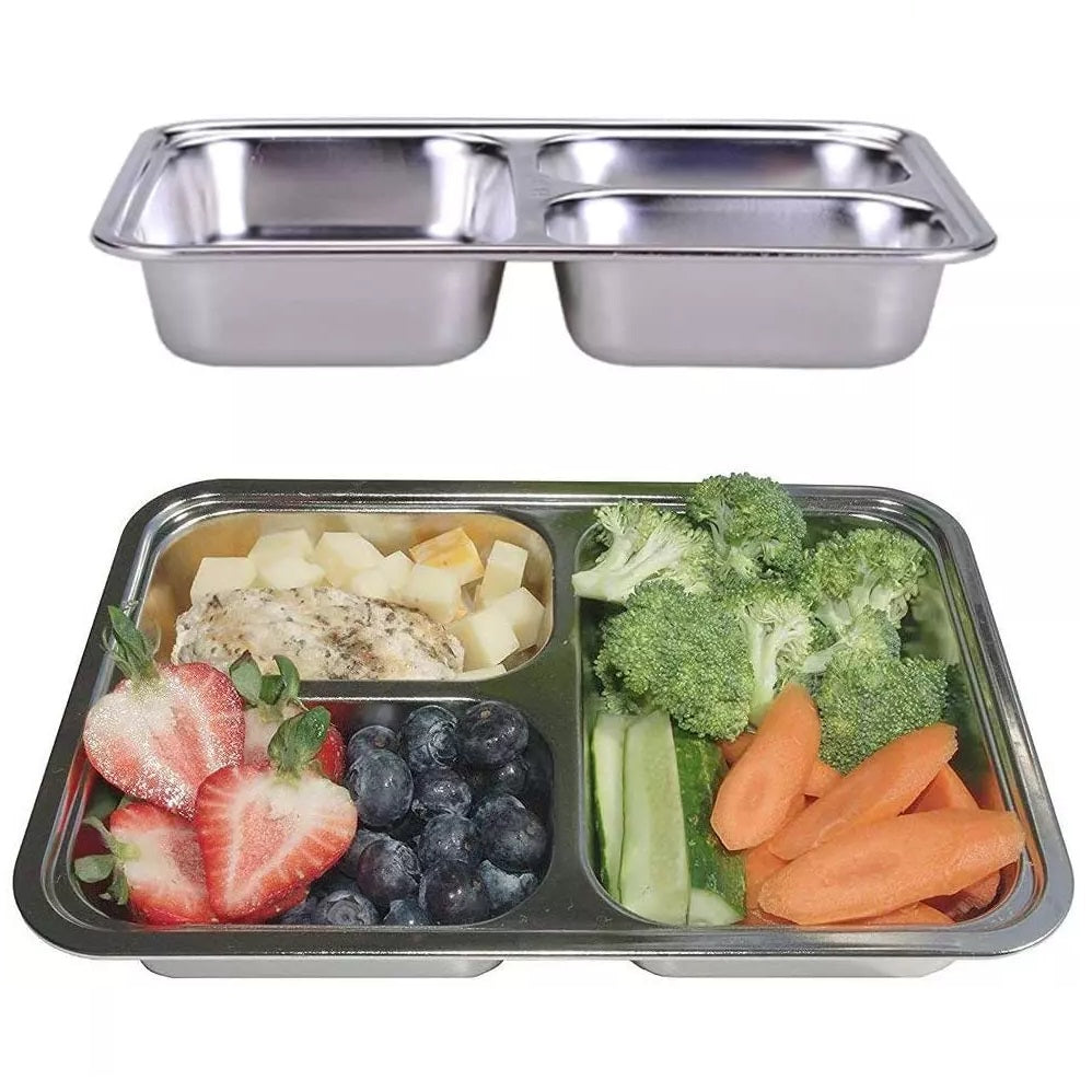 3 Compartments Stainless Steel Rectangular Thali Plate