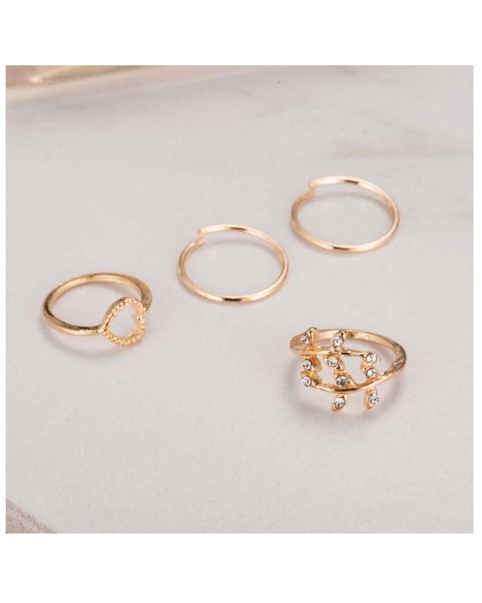 Pack of 4 - Golden Alloy Gold Plated Rings For Women