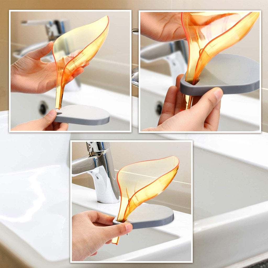 Random Color Leaf Shape Self Draining Plastic Soap Holder Self Adhesive Soap Dish Soap Case Drainage Soap Base for Shower Bathroom Kitchen
